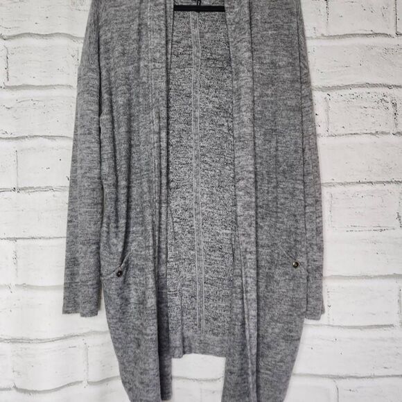 Nic+Zoe Womens Gray Open Front Long Sleeve Knit Rayon Blend Cardigan Medium - Picture 2 of 10